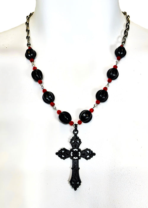 black and red gothic cross necklace by pinky star