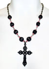 black and pink gothic cross necklace by pinky star