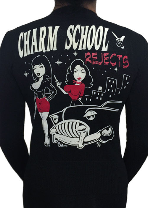 charm school rejects  rockabilly girl power cardigan- pinky star