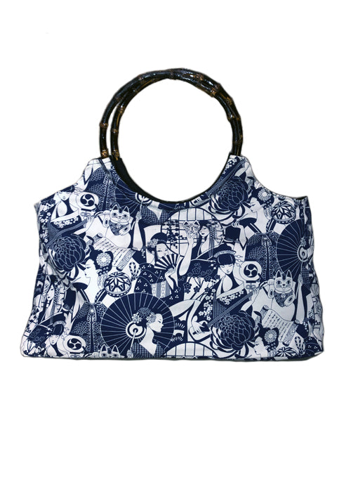 geisha bamboo handle handbag - pinky star