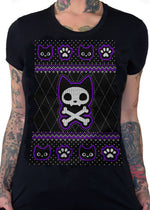 Black Cat Ugly Xmas Sweater Tee