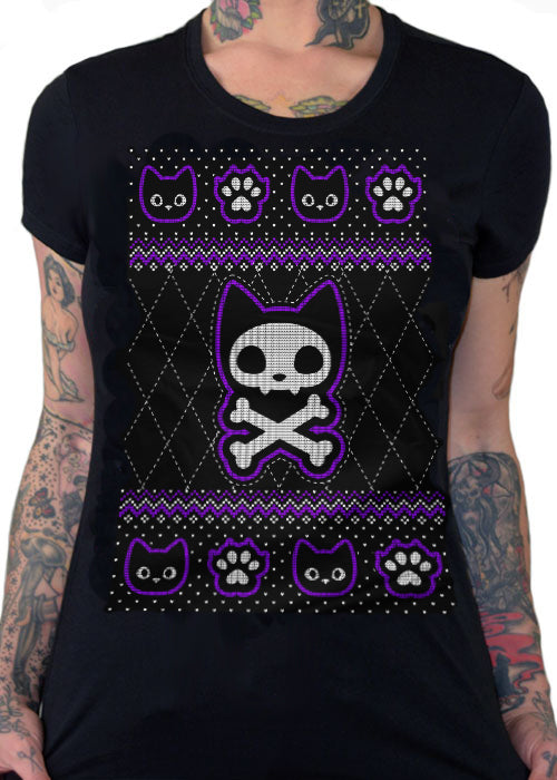 Black Cat Ugly Xmas Sweater Tee