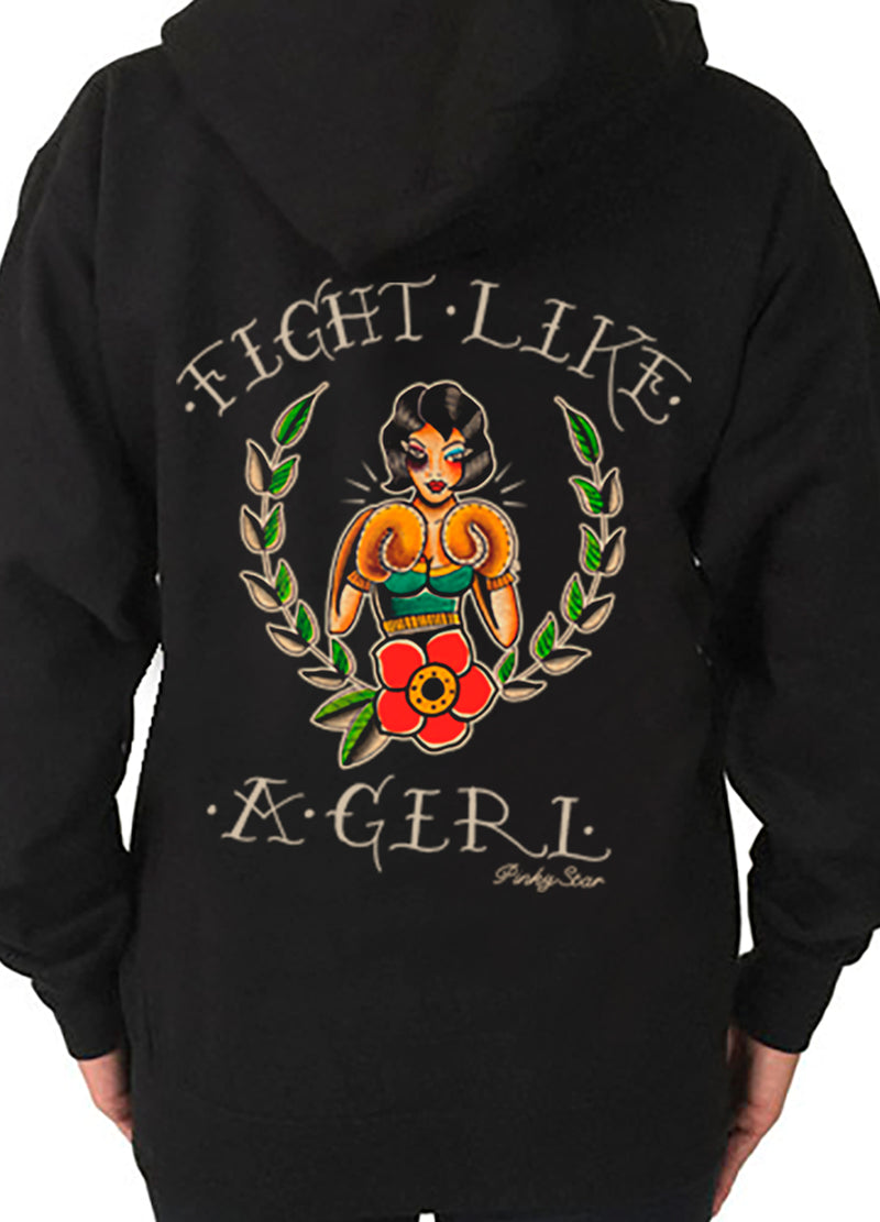 fight like a girl tattoo boxing girl zipup hoodie by pinky star