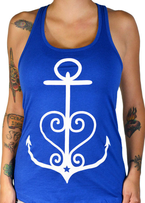 Blue Anchor Heart Racerback Tank Top