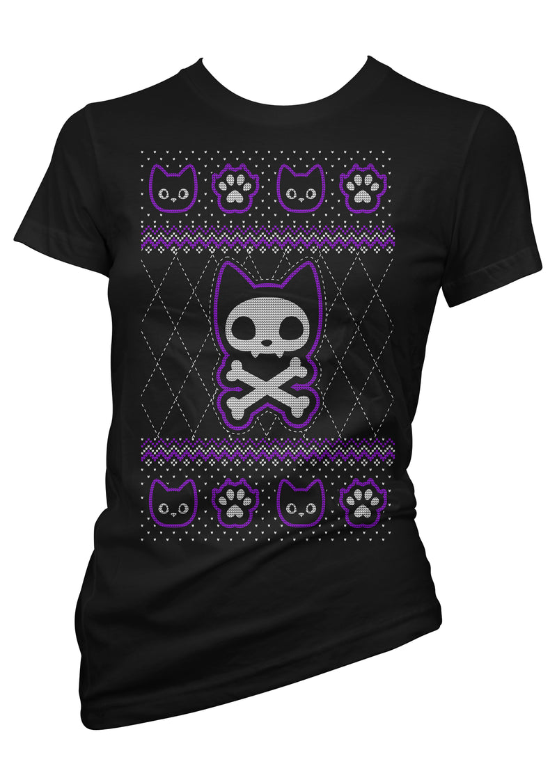 Black Cat Ugly Xmas Sweater Tee