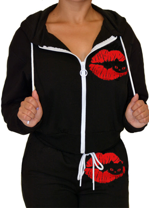 Kiss Meow Cropped Hoodie