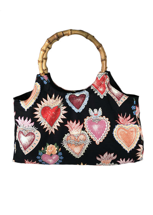 sacred heart bamboo handle purse - pinky star