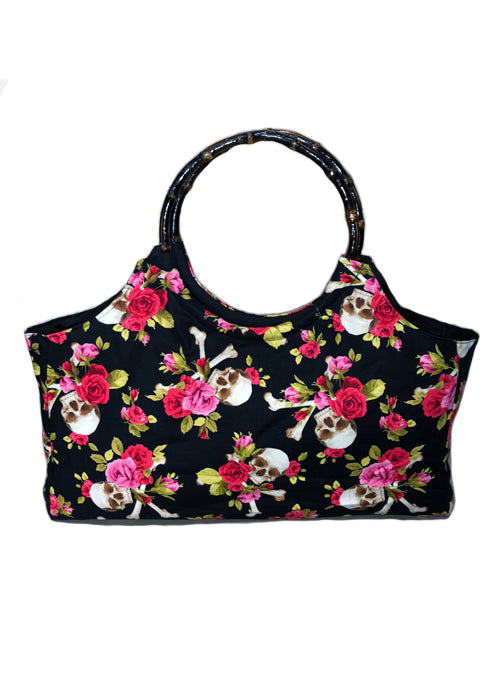 skull roses bamboo purse - pinky star