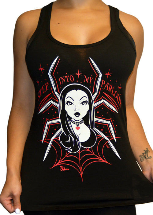 step into my parlour black widow spooky tee by pinky star- pinky star